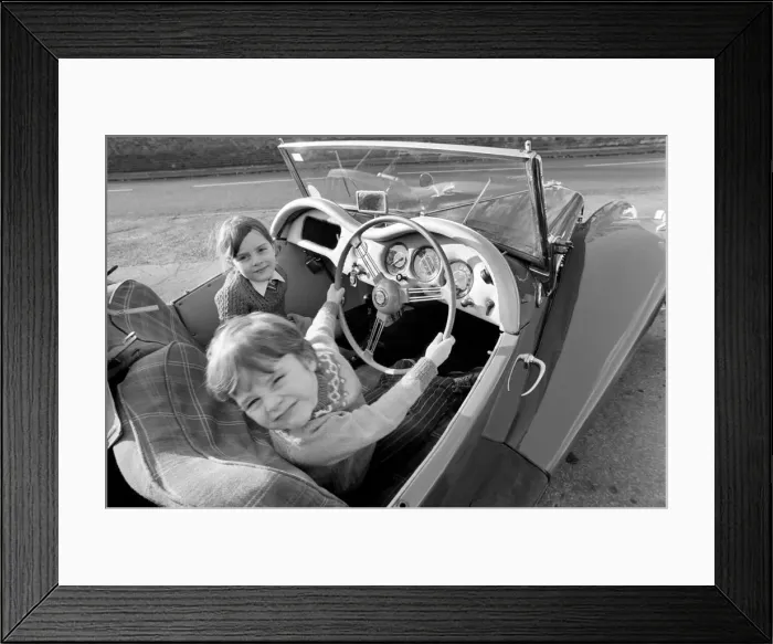 Framed Print : Children with Vintage Cars. Austin and M. G. January 1975 75-00391-007 Framed Print : Children with Vintage Cars. Austin and M. G. January 1975 75-00391-007