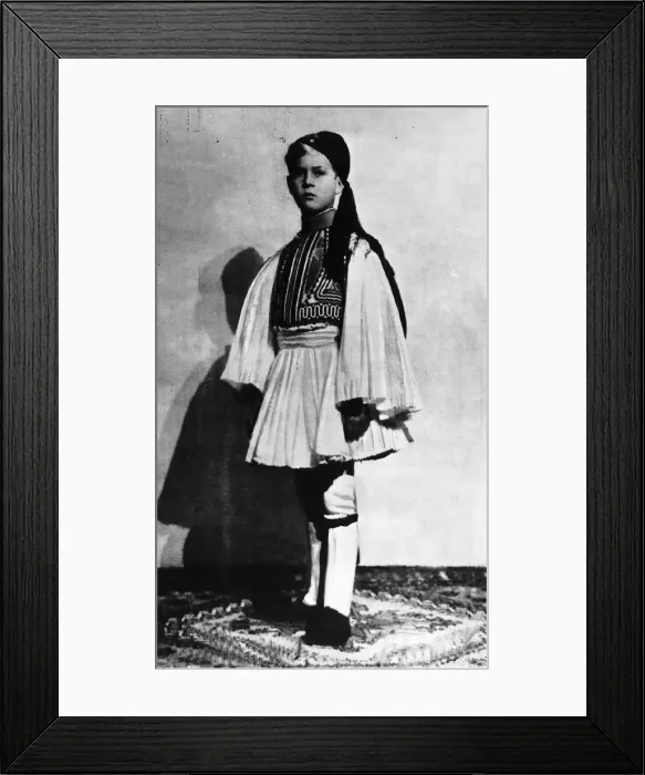 Framed Print : Prince Philip as a young boy dressed in traditional Greek costume Framed Print : Prince Philip as a young boy dressed in traditional Greek costume