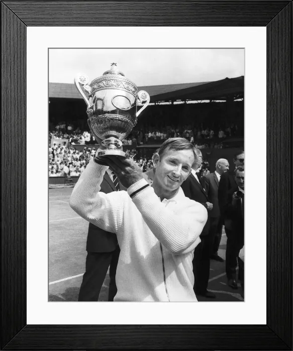 Framed Print : Rod Laver tennis player hold mens singles Wimbledon trophy aloft