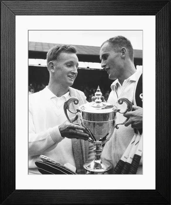 Framed Print : Neale Fraser wins mens singles title at Wimbledon 1960 with opponent Rod