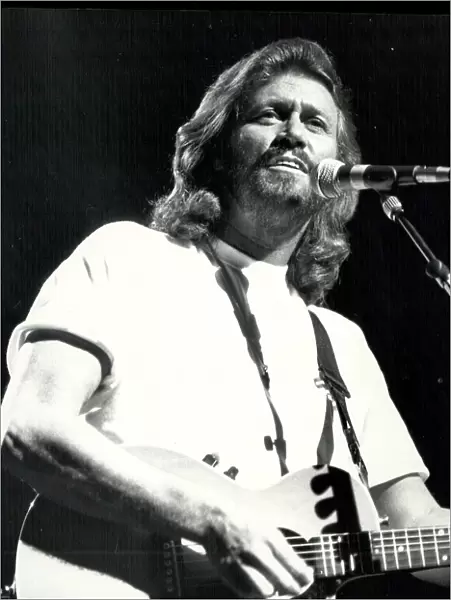 Barry Gibb of the Bee Gees, in concert at the Birmingham NEC. 22  /  6  /  1989