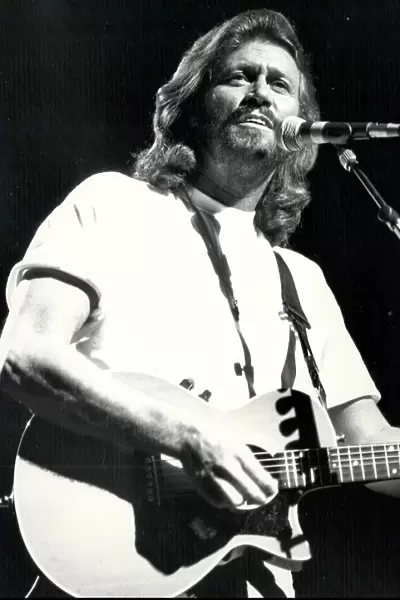 Barry Gibb of the Bee Gees, in concert at the Birmingham NEC. 22  /  6  /  1989