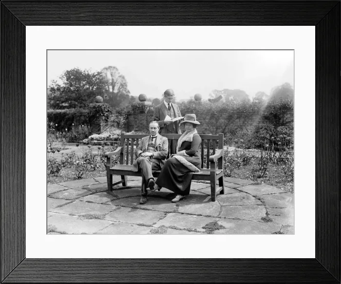 Framed Print : Prime Minister Stanley Baldwin with his wife Lucy and son Oliver in the garden Framed Print : Prime Minister Stanley Baldwin with his wife Lucy and son Oliver in the garden