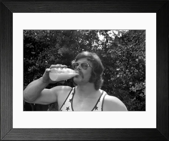 Framed Print : Mike Winch (athelete shot-putter) puts his success down to drinking milk