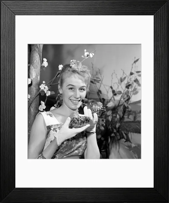 Framed Print : Easter: Girl and Chick. 20 year old Christine Stone, Idenbury Bristol is a window dresser