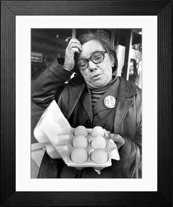 Framed Print : Bus conductress Mrs. Rose Whittaker sums up shoppers feelings aver the scrambled egg code