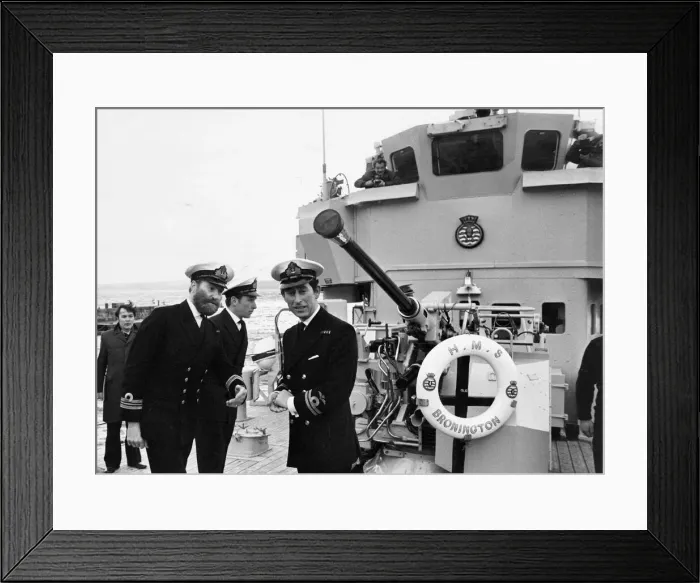 Framed Print : Prince Charles, The Prince of Wales on board HMS Bronington with the officer he is Framed Print : Prince Charles, The Prince of Wales on board HMS Bronington with the officer he is