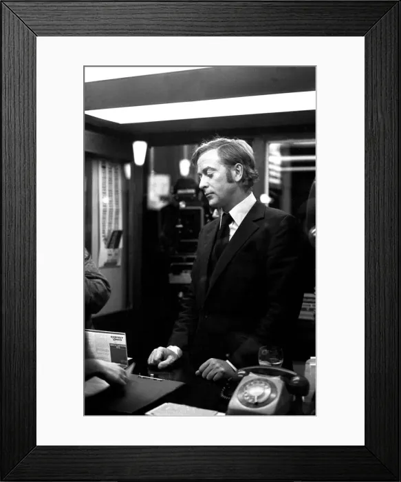 Framed Print : Film legend Michael Caine in Godrey Davies car hire office in Newcastle Central Station Framed Print : Film legend Michael Caine in Godrey Davies car hire office in Newcastle Central Station