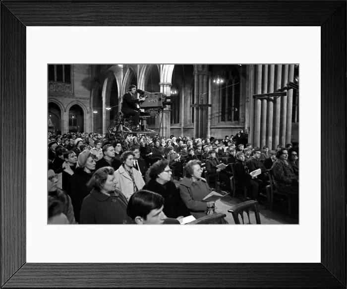 Framed Print : Th scene inside Leamingtons All Saints Parish Church where the BBC have set up Framed Print : Th scene inside Leamingtons All Saints Parish Church where the BBC have set up