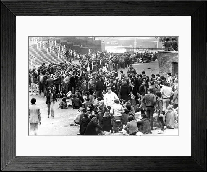 Framed Print : Fans queueing at St. Jamess Park Newwcastle for tickets for a Rolling Stones concert Framed Print : Fans queueing at St. Jamess Park Newwcastle for tickets for a Rolling Stones concert