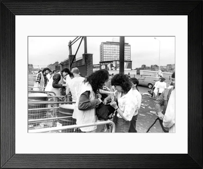 Framed Print : Fans getting their bags searched before they go into St Framed Print : Fans getting their bags searched before they go into St