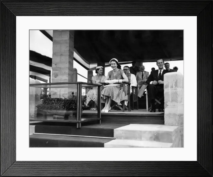 Framed Print : Queen Elizabeth II and Prince Philip seated in the pavilion at Port Harcourt watching a