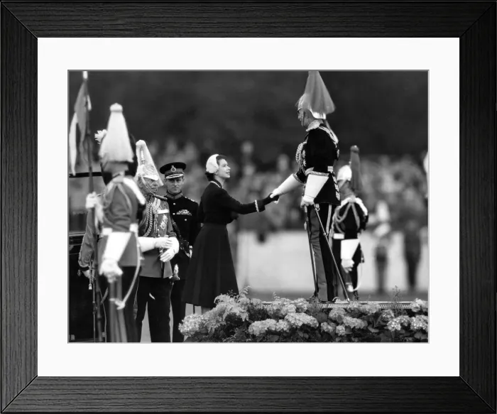 Framed Print : Queen Elizabeth II presents new Standards to the two Regiments of the Household Cavalry