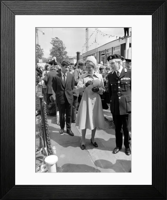 Framed Print : Princess Anne seen watching the demonstration at St. Katherines Dock in London Framed Print : Princess Anne seen watching the demonstration at St. Katherines Dock in London