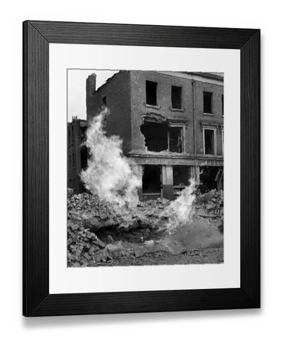 Framed Print : V1 Flying bomb incident at East Smithfield causing damage