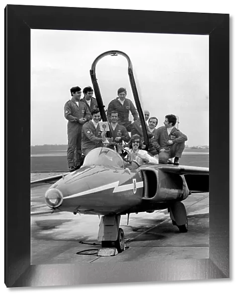 Pop Artist: Bob Rowe with famous R. A. F. team the Red Arrows. January 1975 75-00183-002