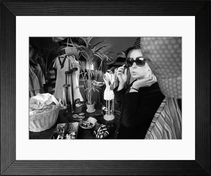 Framed Print : Bibas boutique in London May 1965 which specialises in mail order Framed Print : Bibas boutique in London May 1965 which specialises in mail order