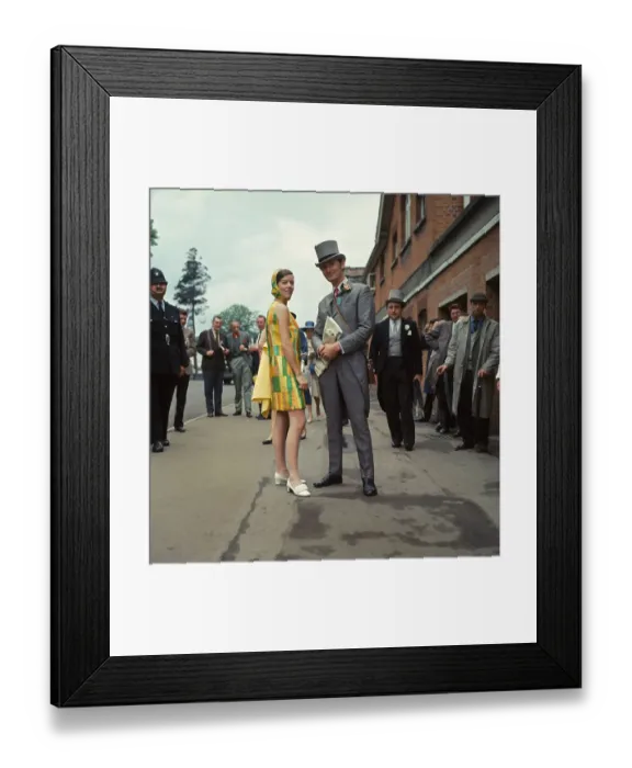 Framed Print : Sixties Fashion 1960s clothing Ascot Woman in yellow orange Framed Print : Sixties Fashion 1960s clothing Ascot Woman in yellow orange