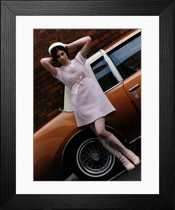 Framed Print : Retro fashion feature Pink mini dress - Jackie Onassis type fashion, 1960s Framed Print : Retro fashion feature Pink mini dress - Jackie Onassis type fashion, 1960s
