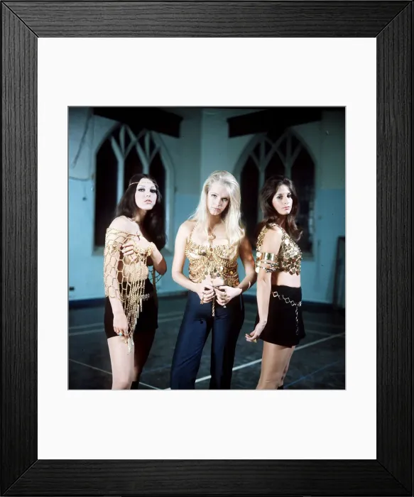 Framed Print : Fashion- 1969 -B ody jewellery Metal bustier / crop tops and mini skirt Framed Print : Fashion- 1969 -B ody jewellery Metal bustier / crop tops and mini skirt