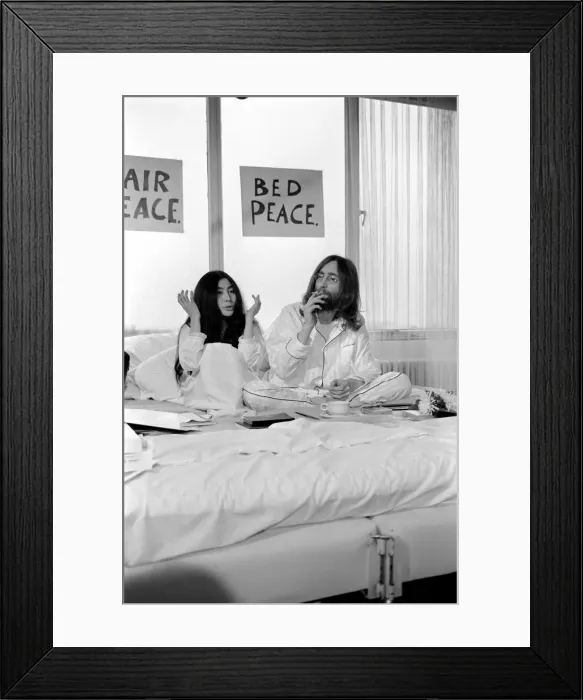 Framed Print : Pictured on their honeymoon'bed newly weds. John Lennon Framed Print : Pictured on their honeymoon'bed newly weds. John Lennon