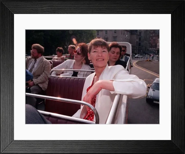 Framed Print : Glenda Jackson MP takes a trip on one of Edinburghs tour buses as she starts Framed Print : Glenda Jackson MP takes a trip on one of Edinburghs tour buses as she starts