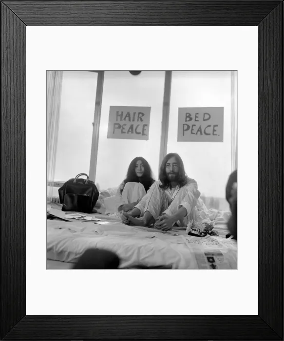 Framed Print : Pictured on their honeymoon'bed newly weds. John Lennon Framed Print : Pictured on their honeymoon'bed newly weds. John Lennon