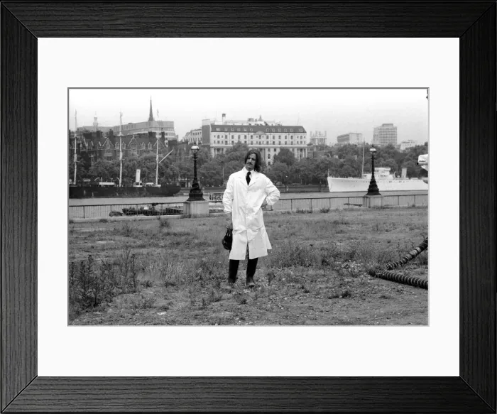 Framed Print : Ringo Starr with gas mask on calling the people to come for their free money Framed Print : Ringo Starr with gas mask on calling the people to come for their free money
