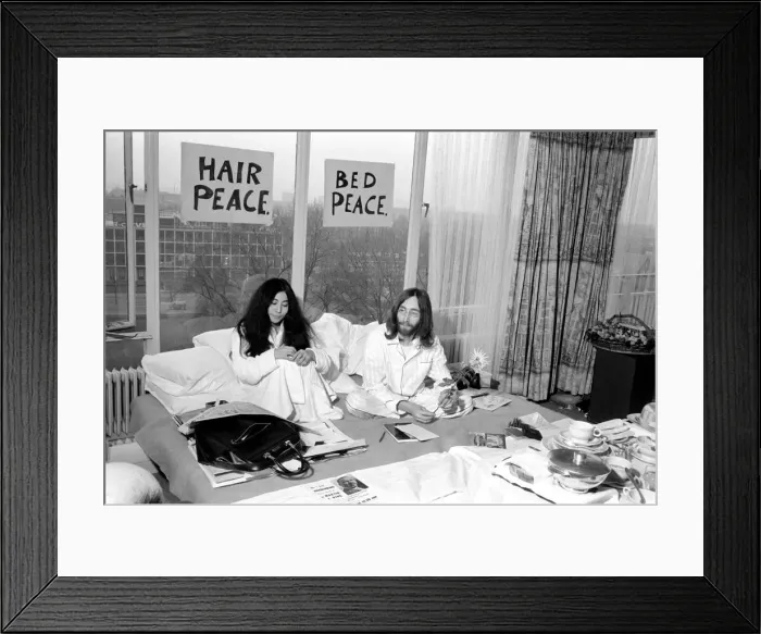 Framed Print : Pictured on their honeymoon'bed newly weds. John Lennon Framed Print : Pictured on their honeymoon'bed newly weds. John Lennon
