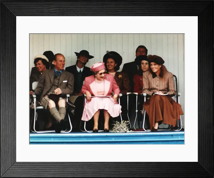 Framed Print : Queen Elizabeth with Prince Philip and Sarah Ferguson at the Braemar Games Queen is