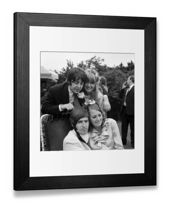 Framed Print : Mike McCartneys Wedding. Paul and Jane Asher pictured with Mike in white suit Framed Print : Mike McCartneys Wedding. Paul and Jane Asher pictured with Mike in white suit