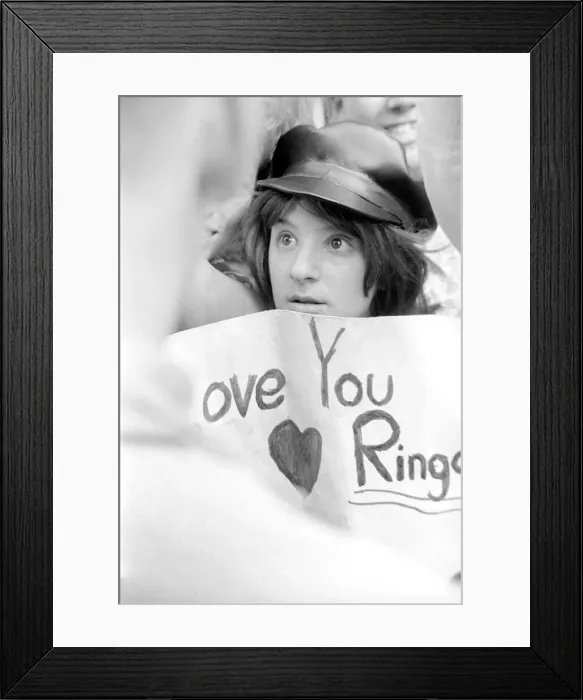 Framed Print : Beatles fans on the streets of New York City, USA as the British pop group arrive for