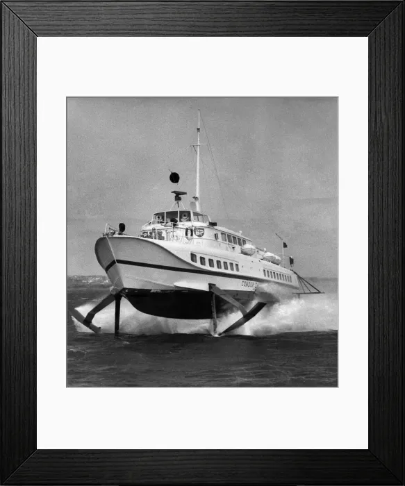 Framed Print : Hydrofoil Service. BP Condor 1 Inter Channel Island commencing 1st May. P005369 Framed Print : Hydrofoil Service. BP Condor 1 Inter Channel Island commencing 1st May. P005369