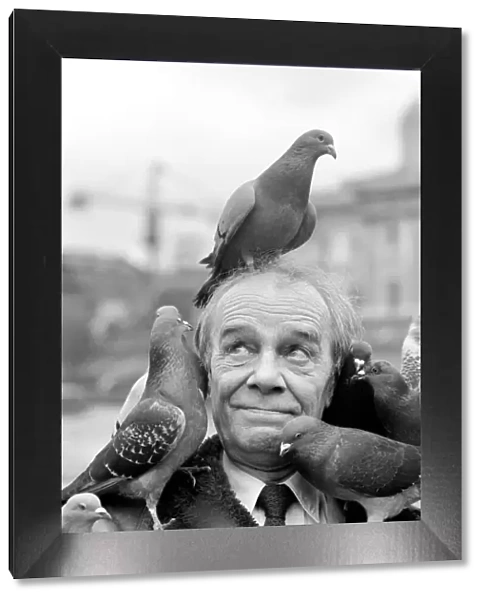Unusual  /  Humour  /  Animals  /  Birds: Max Wall. Man with pigeons on head