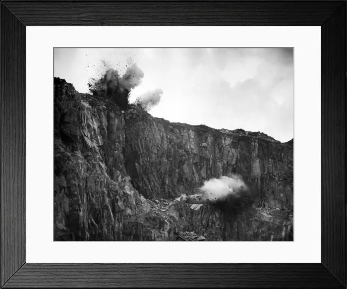 Framed Print : Broughton Moor Green Slate Quarry blasted; Coniston; ICI experiment slate is forced out