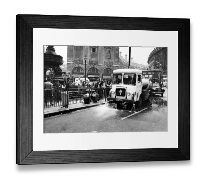 Framed Print : The cart drenching the gutter and splashing the hippies yesterday. August 1969 P004939