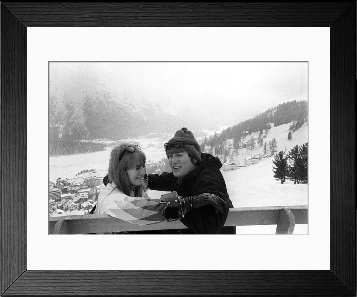 Framed Print : Beatles - John Lennon and Wife Cynthia Lennon in St Moritz on a Skiing Holiday in Framed Print : Beatles - John Lennon and Wife Cynthia Lennon in St Moritz on a Skiing Holiday in