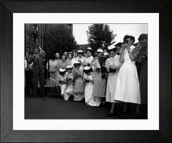 Framed Print : Nurses of the London Hospital in Whitechapel wait to take a picture of Her Majesty Queen Framed Print : Nurses of the London Hospital in Whitechapel wait to take a picture of Her Majesty Queen