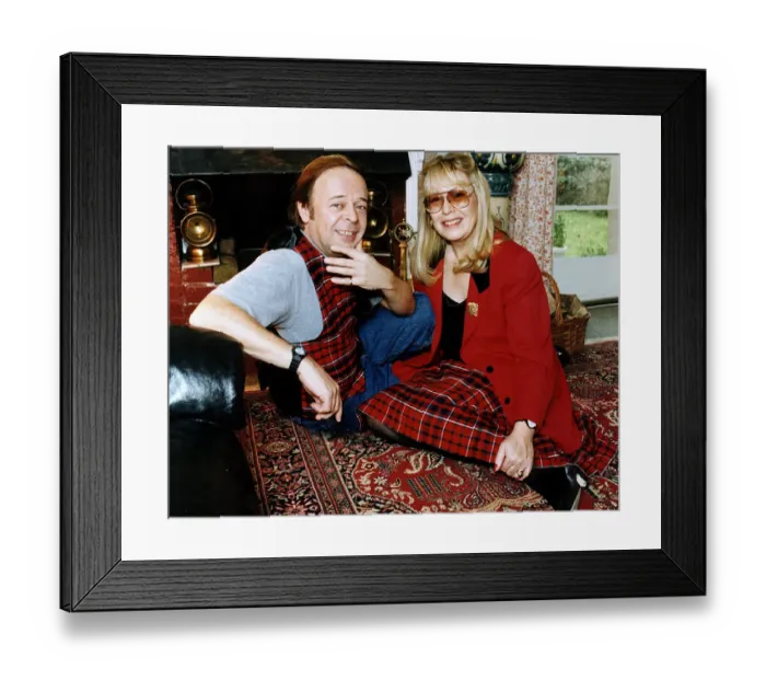 Framed Print : Cynthia Lennon wearing red jacket tartan skirt sitting on the carpet with Jamie Christie Framed Print : Cynthia Lennon wearing red jacket tartan skirt sitting on the carpet with Jamie Christie
