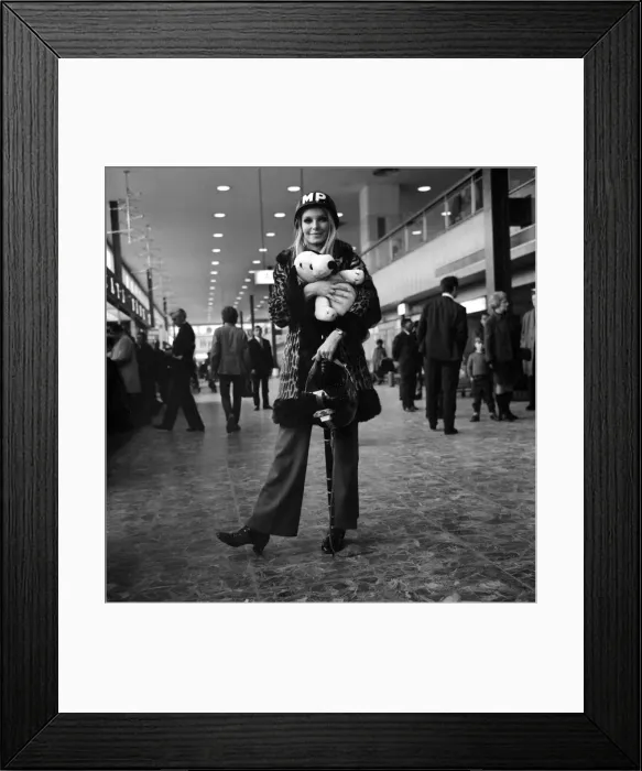 Framed Print : Miss World, Eva Rueber-Staier wearing the U. S. helmet pictured at Heathrow Framed Print : Miss World, Eva Rueber-Staier wearing the U. S. helmet pictured at Heathrow
