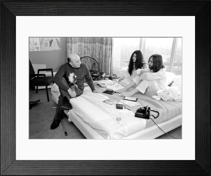 Framed Print : Pictured on their honeymoon'bed newly weds. John Lennon Framed Print : Pictured on their honeymoon'bed newly weds. John Lennon