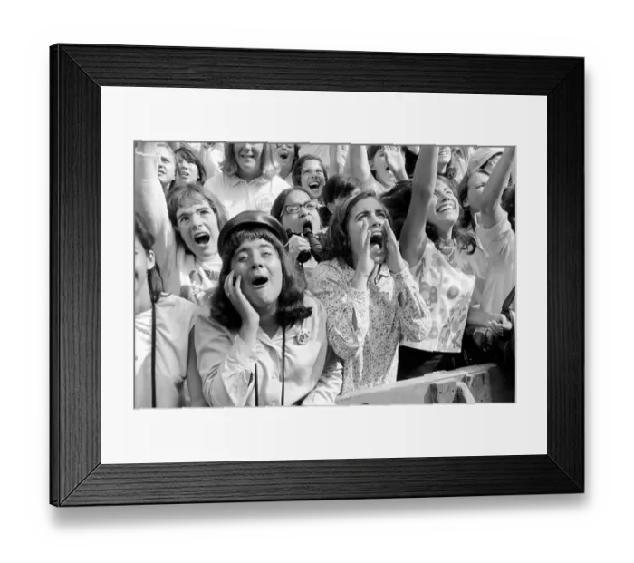 Framed Print : Screaming Beatles fans cheer for their idols on the streets of New York City Framed Print : Screaming Beatles fans cheer for their idols on the streets of New York City