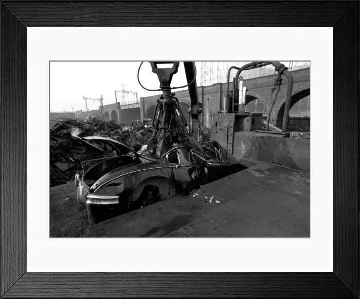 Framed Print : Unusual  /  Suit  /  Bowler Hat: Man Scraps Jaguar Car: On the other hand, Sales Director Mr