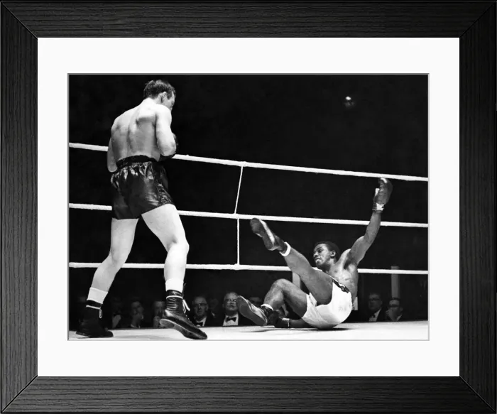 Framed Print : Gibbs hits the canvas. After Johnny Pritchett had connected with a right in the 3rd round