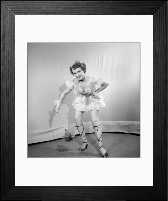 Framed Print : Cleaner wearing fancy dress. 1966 E25-010 Framed Print : Cleaner wearing fancy dress. 1966 E25-010