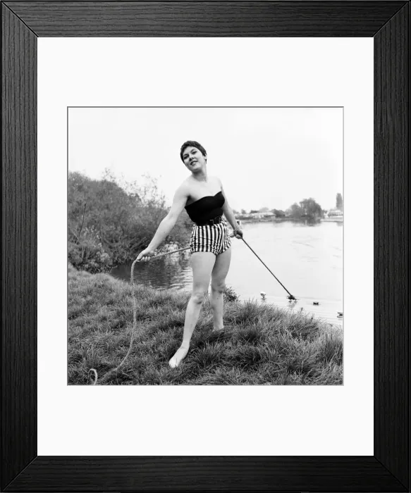 Framed Print : Dancer Angie Curtis seen here modelling the latest beachwear Framed Print : Dancer Angie Curtis seen here modelling the latest beachwear