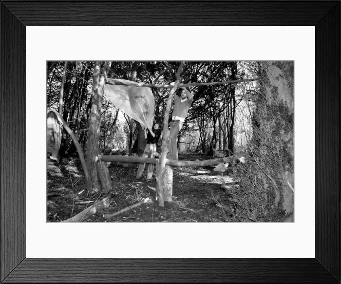 Framed Print : Students build cabin. February 1975 75-00876 Framed Print : Students build cabin. February 1975 75-00876