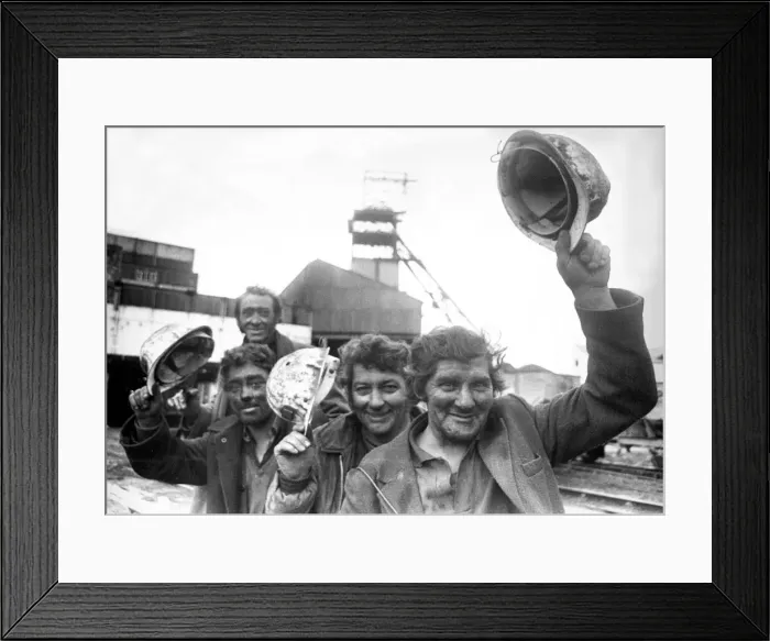 Framed Print : Hats off to victory as Miners Jimmy Cairns and Jow Davis at East Hetton Colliery Framed Print : Hats off to victory as Miners Jimmy Cairns and Jow Davis at East Hetton Colliery