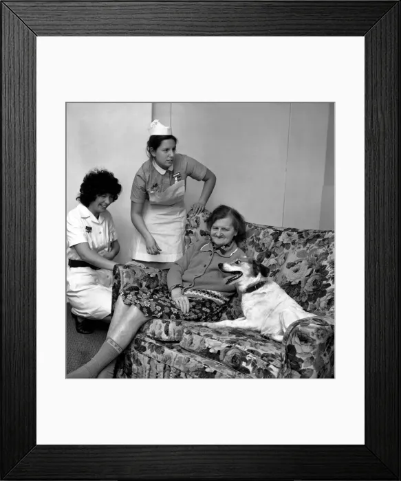 Framed Print : Woman and Dog. Miss Emily Hoban 79. February 1975 75-00750