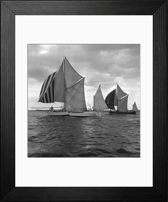 Framed Print : Boats Thames sailing barge race June 1962. two boats race side by side under Framed Print : Boats Thames sailing barge race June 1962. two boats race side by side under
